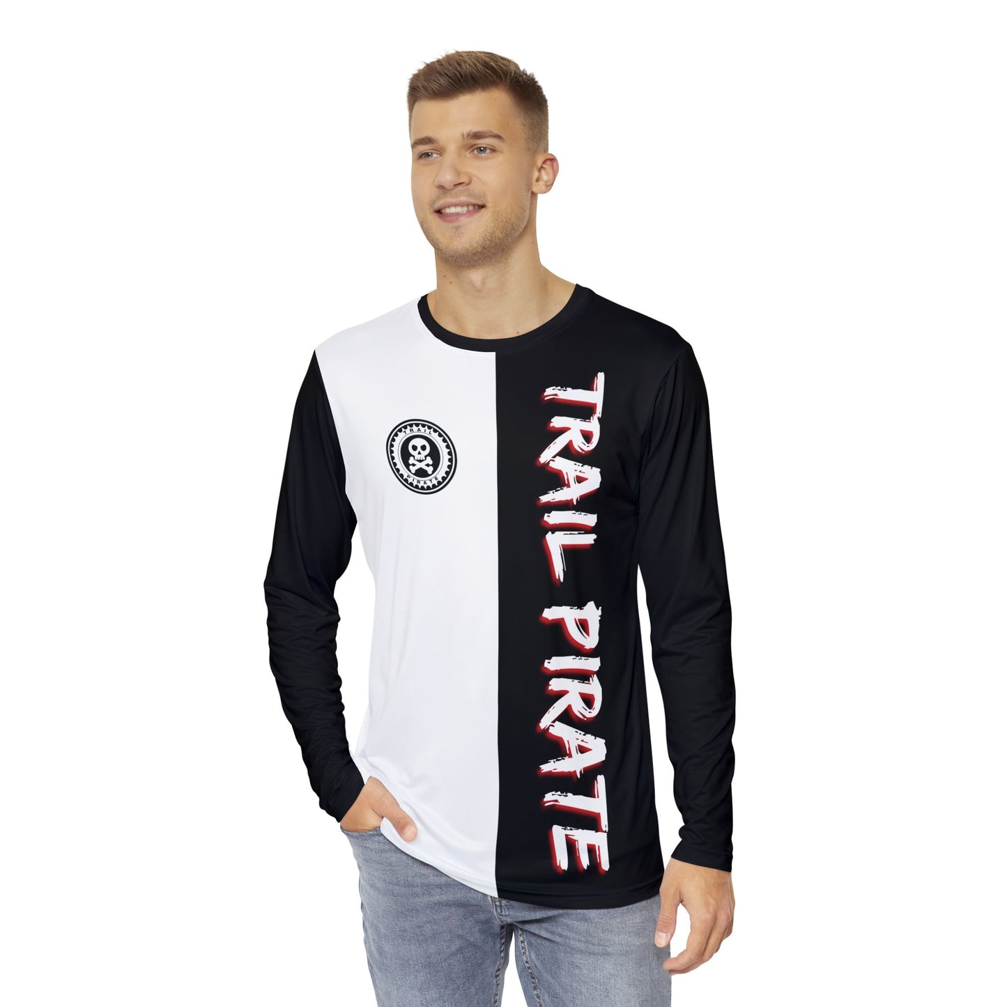 Trail Pirate B/W Men's Long Sleeve Shirt (AOP)